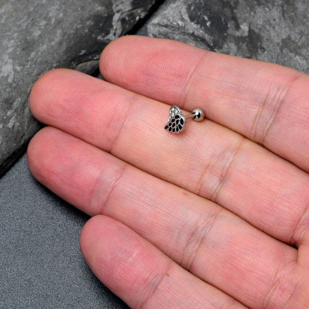 BodyCandy 16G 1/4 Clear Gem Heavenly Heart Angel Wing Black Cartilage Earring — back view