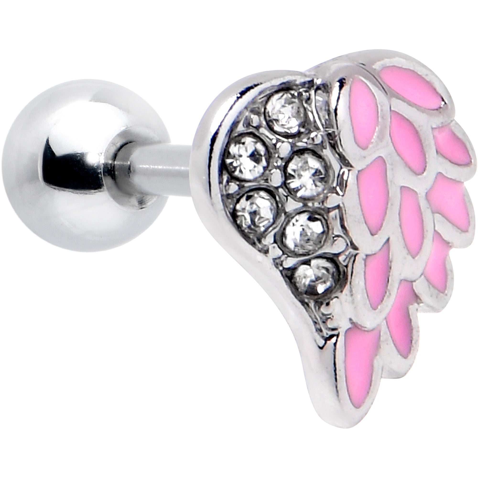 BodyCandy 16G 1/4 Clear Gem Heavenly Heart Angel Wing Pink Cartilage Earring — main product shot