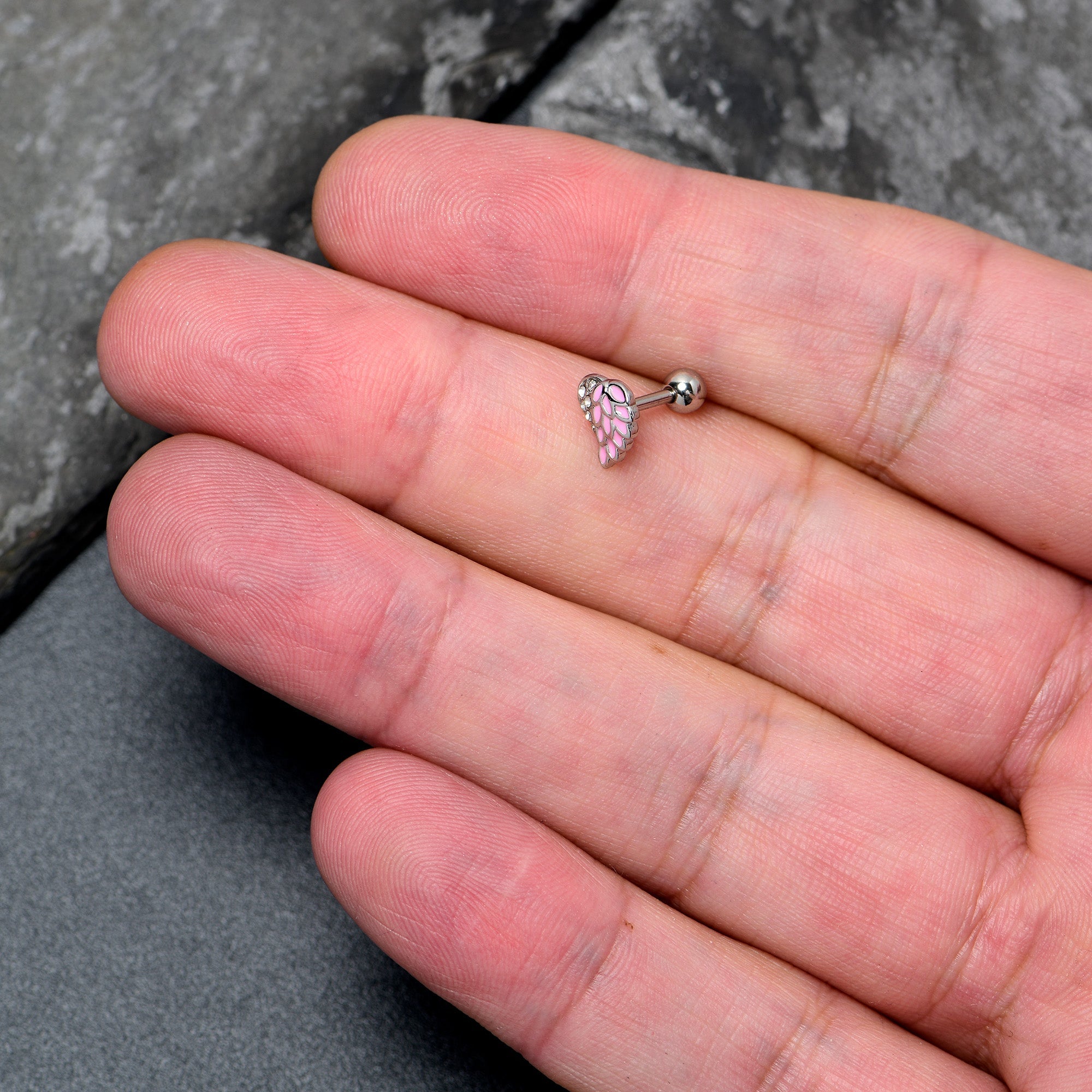 BodyCandy 16G 1/4 Clear Gem Heavenly Heart Angel Wing Pink Cartilage Earring — back view