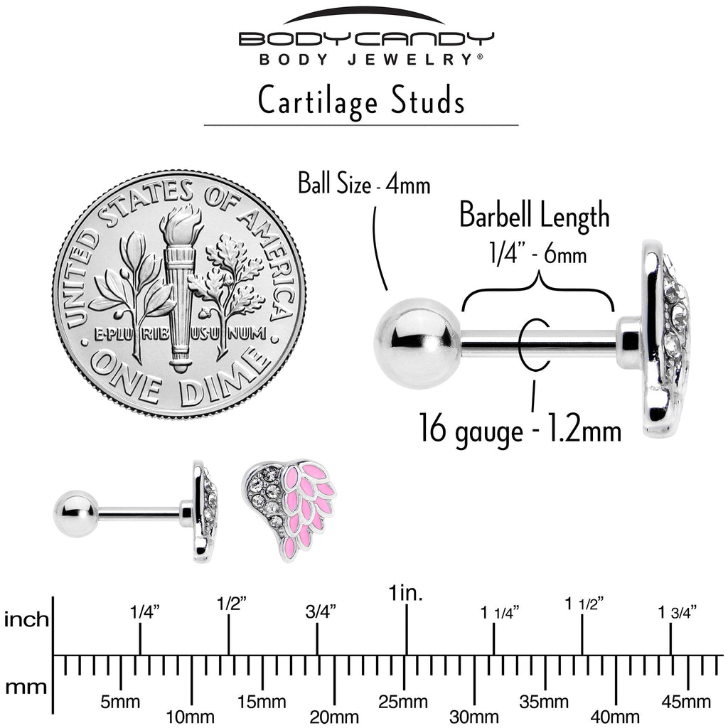 BodyCandy 16G 1/4 Clear Gem Heavenly Heart Angel Wing Pink Cartilage Earring — in-use photo