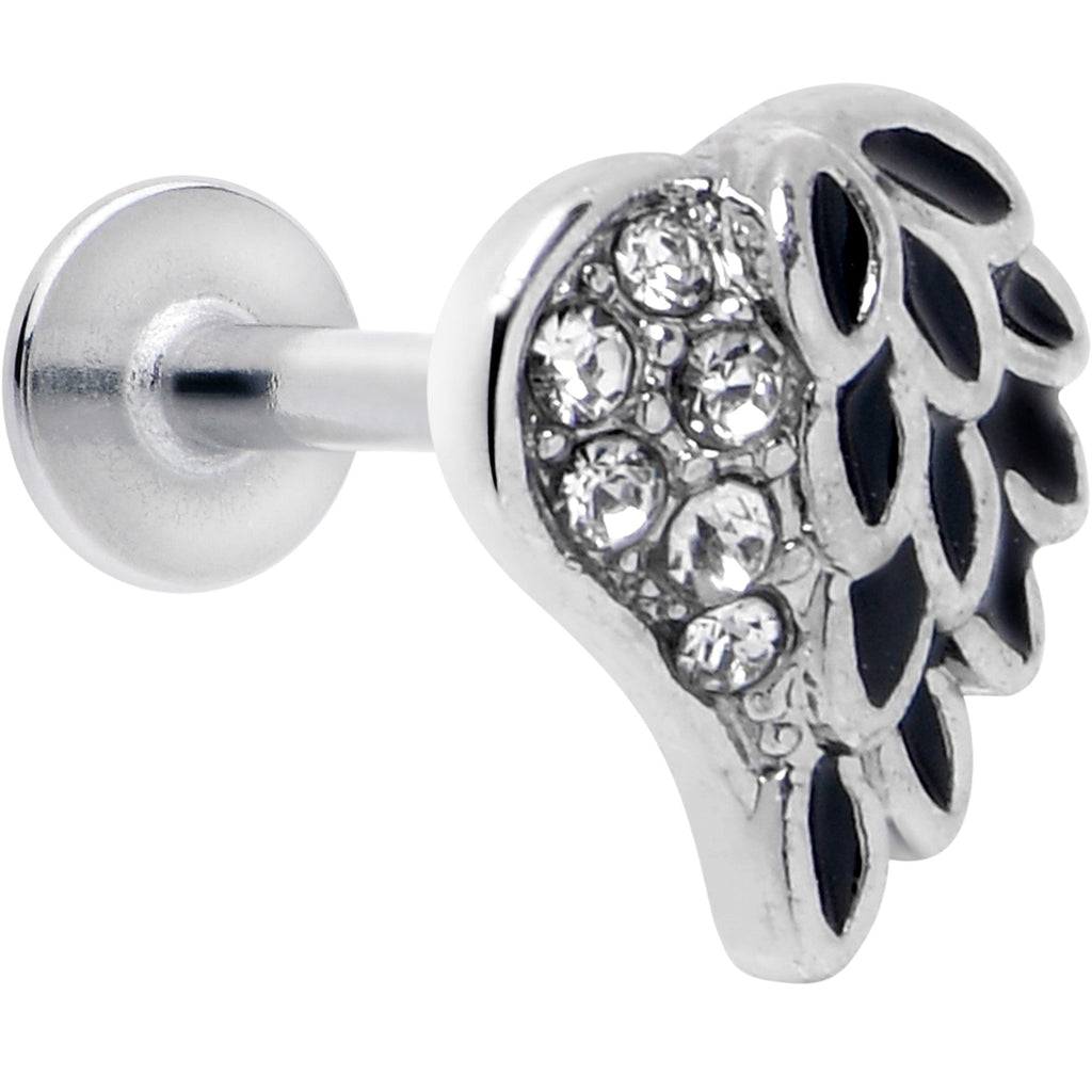 BodyCandy 16G 5/16 Clear Gem Heavenly Heart Angel Wing Black Labret Tragus — main product shot