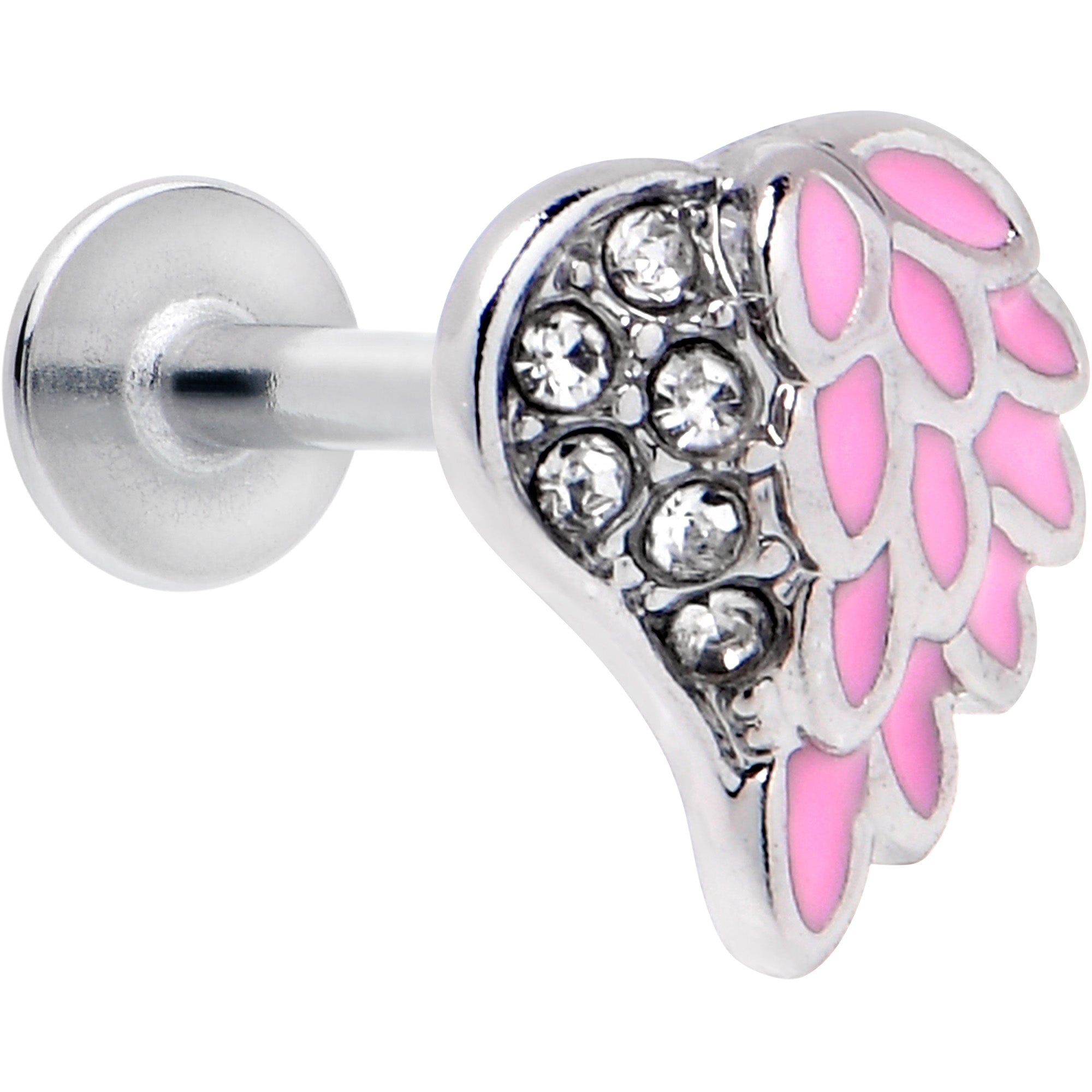 BodyCandy 16G 5/16 Clear Gem Heavenly Heart Angel Wing Pink Labret Tragus — main product shot