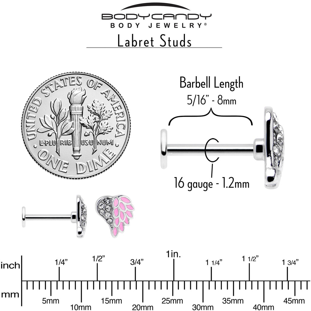 BodyCandy 16G 5/16 Clear Gem Heavenly Heart Angel Wing Pink Labret Tragus — in-use photo