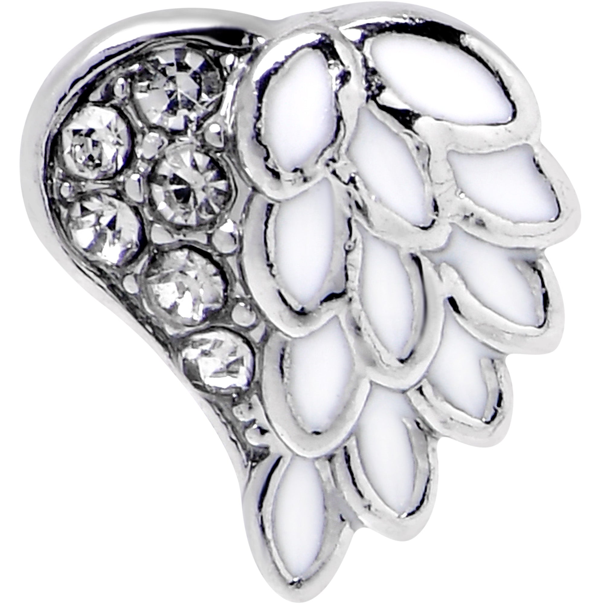 BodyCandy 16G 5/16 Clear Gem Heavenly Heart Angel Wing White Labret Tragus — detail close-up