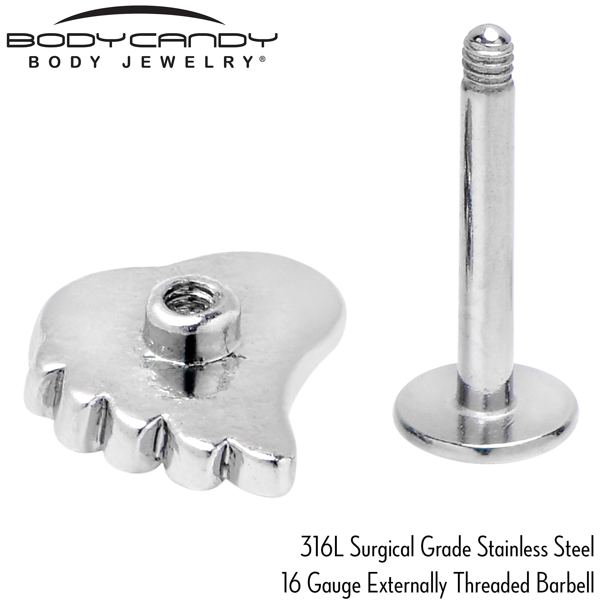 BodyCandy 16G 5/16 Clear Gem Heavenly Heart Angel Wing White Labret Tragus — alternative angle