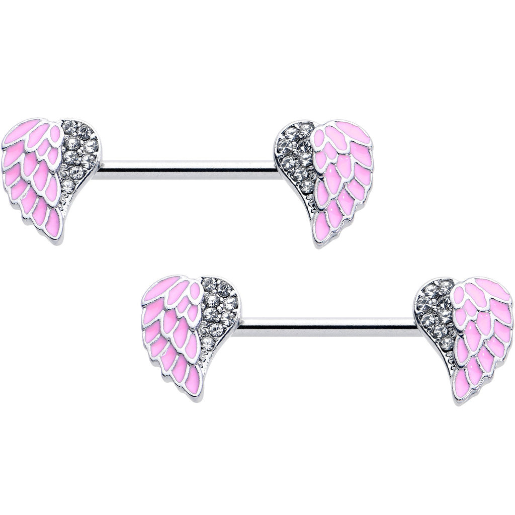 BodyCandy 14G 9/16 Clear Gem Heavenly Heart Angel Wing Pink Nipple Ring Set — main product shot