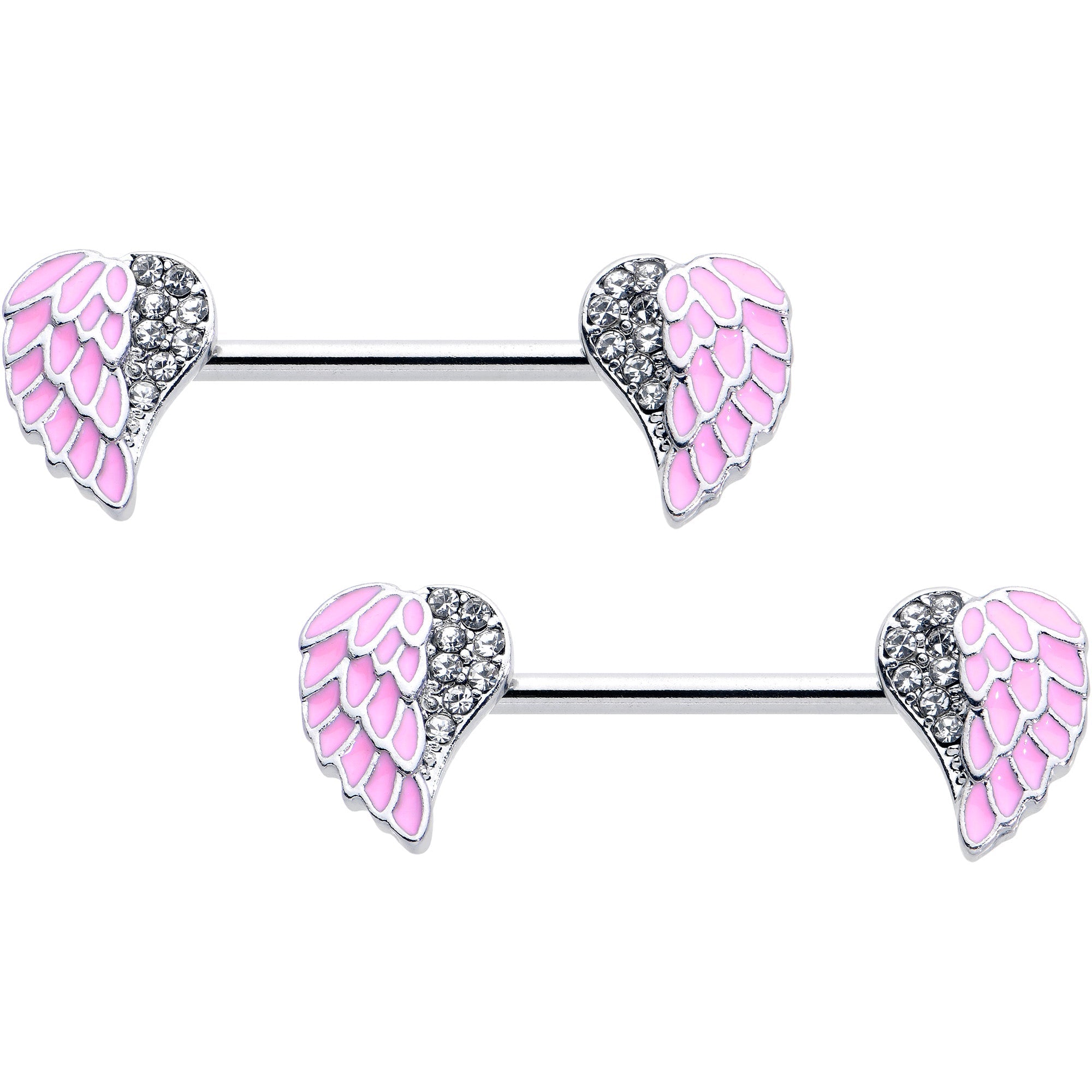 BodyCandy 14G 9/16 Clear Gem Heavenly Heart Angel Wing Pink Nipple Ring Set — main product shot