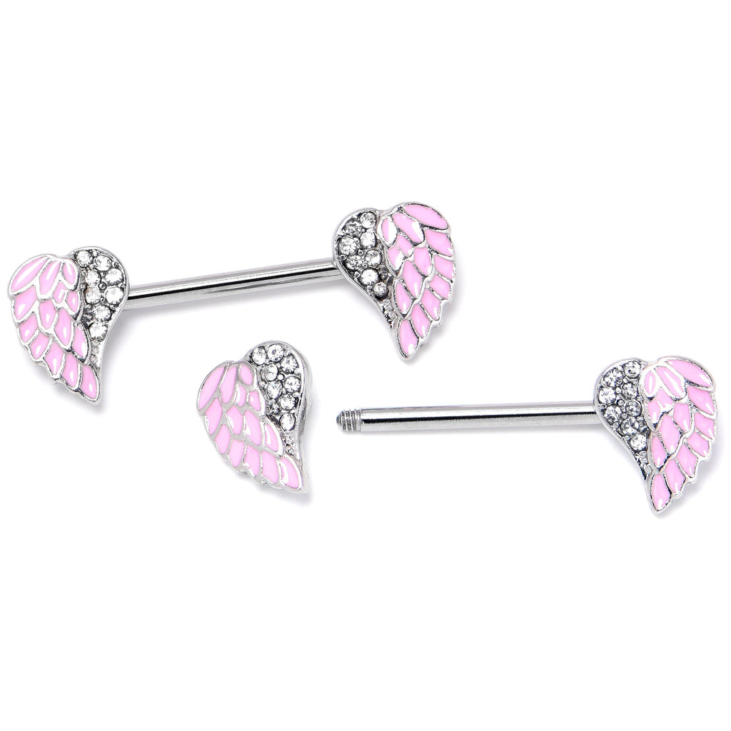 BodyCandy 14G 9/16 Clear Gem Heavenly Heart Angel Wing Pink Nipple Ring Set — back view