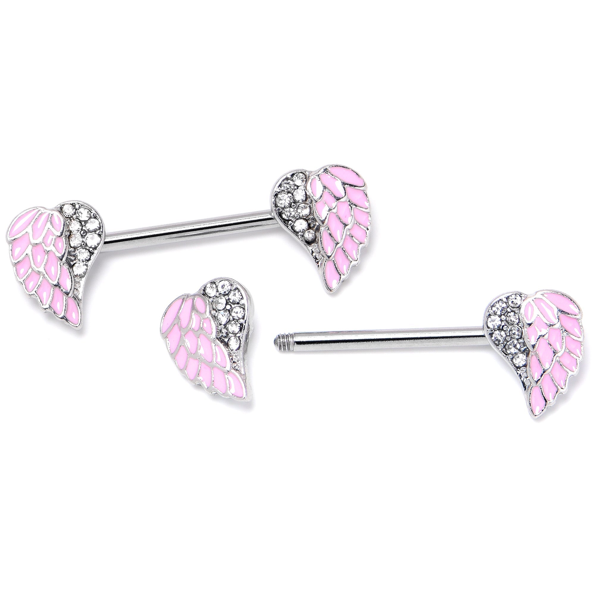 BodyCandy 14G 9/16 Clear Gem Heavenly Heart Angel Wing Pink Nipple Ring Set — back view