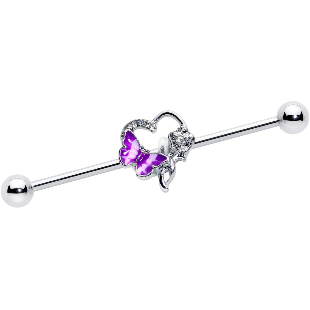 BodyCandy 14G Clear Gem Butterfly Rose Flower Purple Industrial Barbell 38mm — main product shot