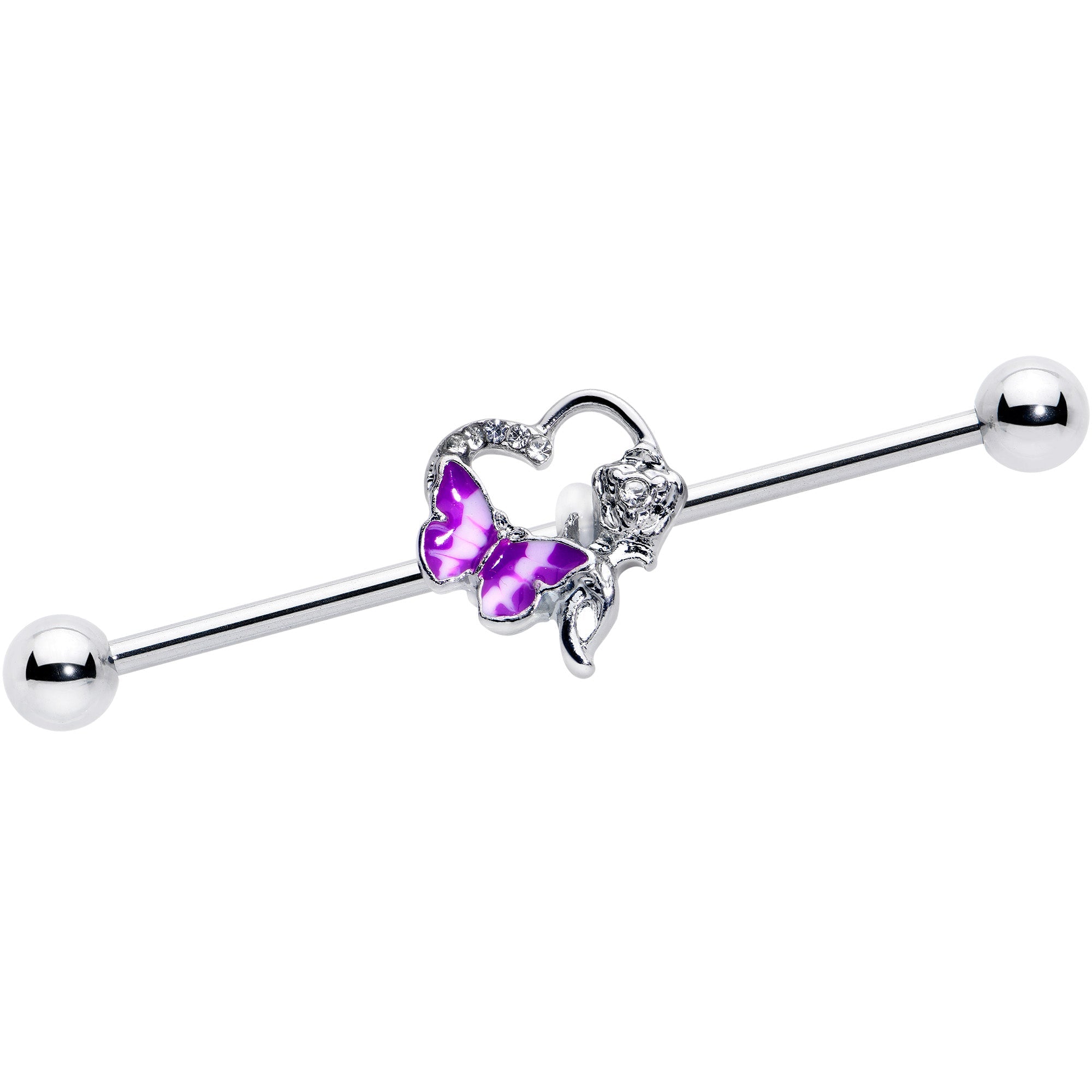 BodyCandy 14G Clear Gem Butterfly Rose Flower Purple Industrial Barbell 38mm — main product shot