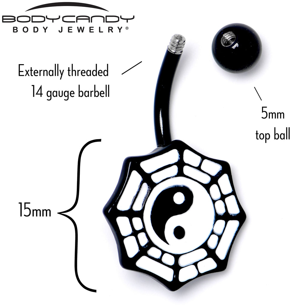 BodyCandy Spider Web Black and White Yin Yang Belly Ring — side view