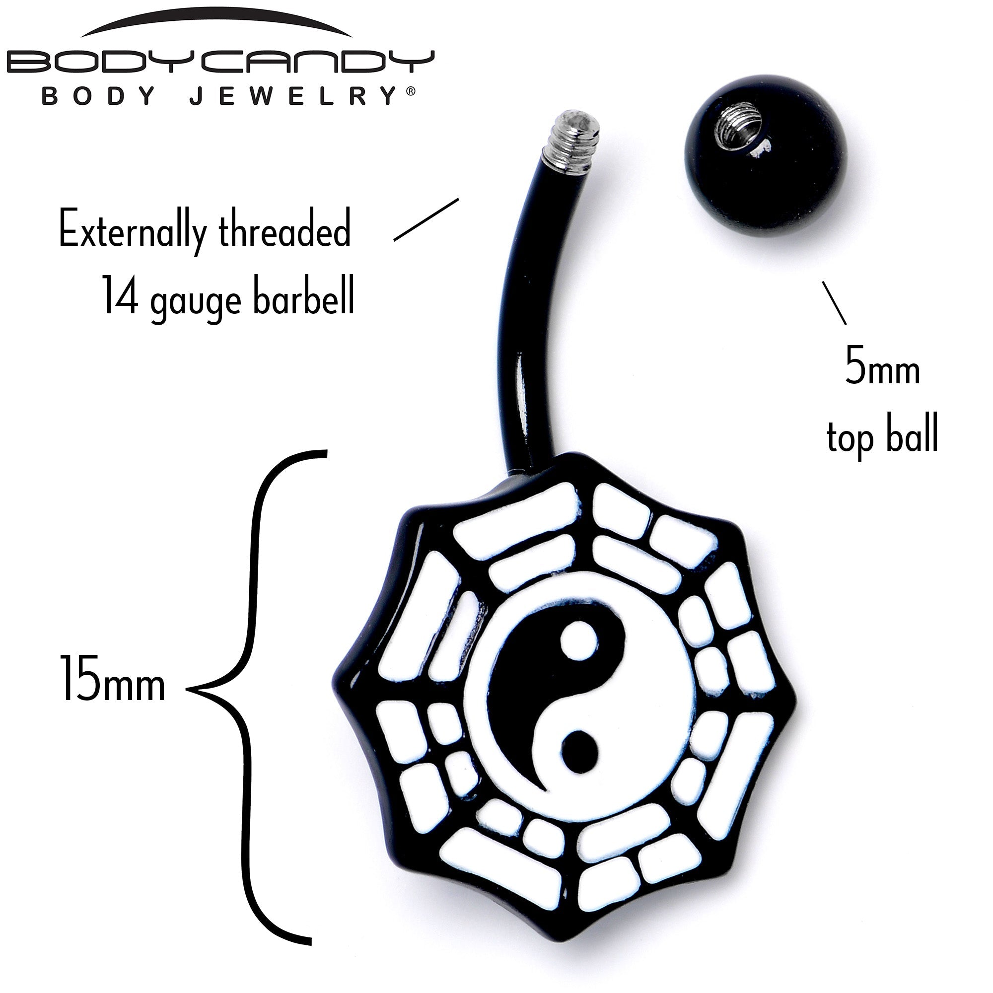 BodyCandy Spider Web Black and White Yin Yang Belly Ring — side view