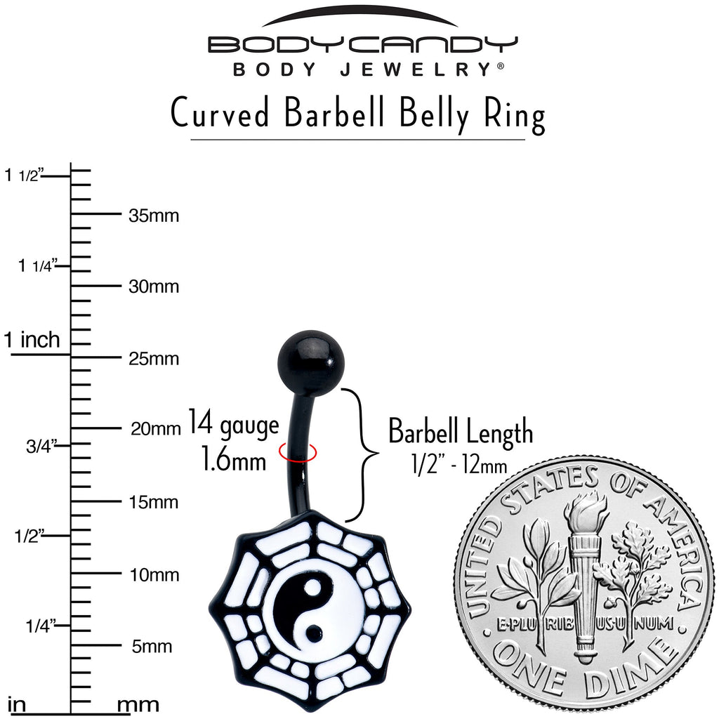 BodyCandy Spider Web Black and White Yin Yang Belly Ring — back view