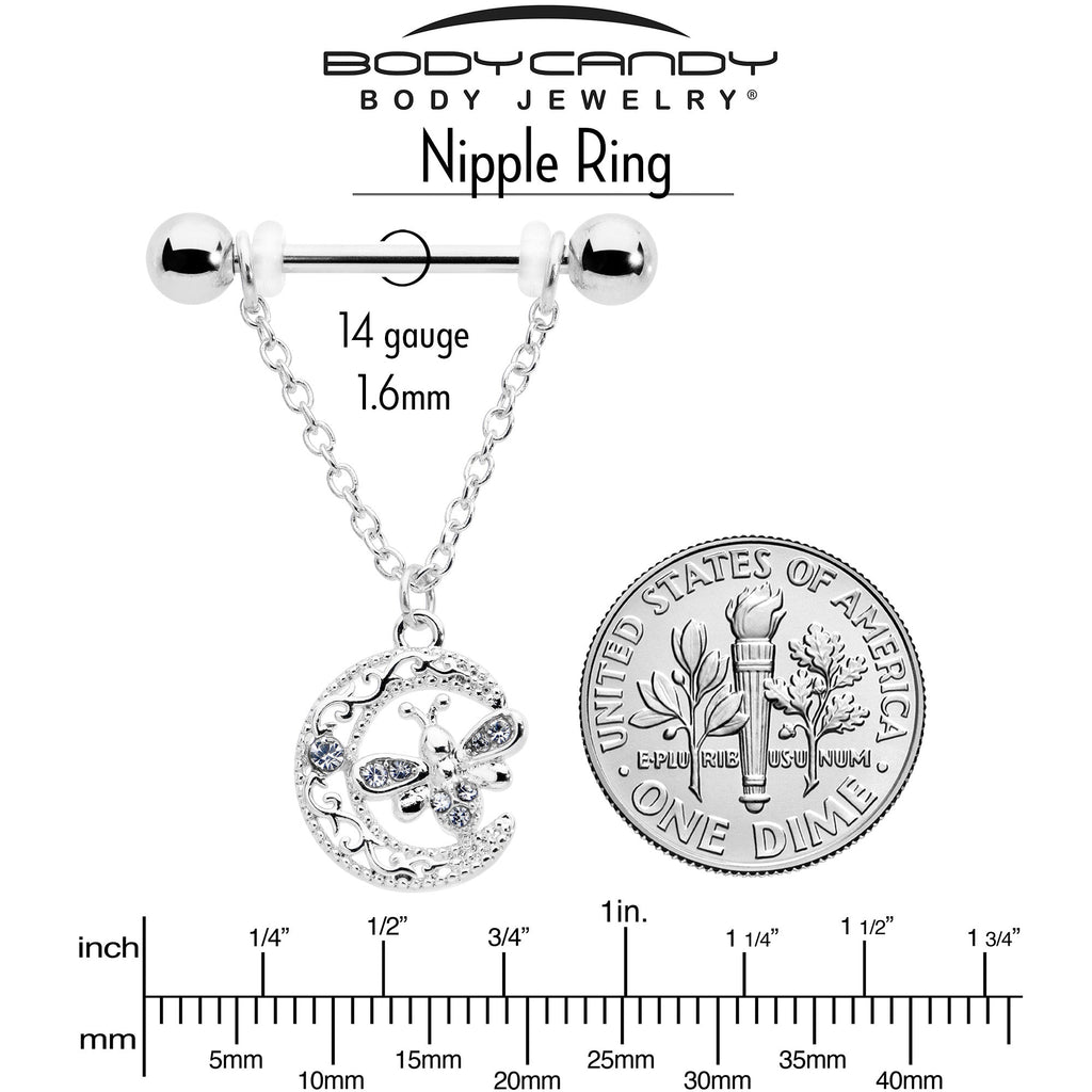 BodyCandy 14G 9/16 Clear Gem Lunar Dragonfly Chain Dangle Nipple Ring Set — alternative angle