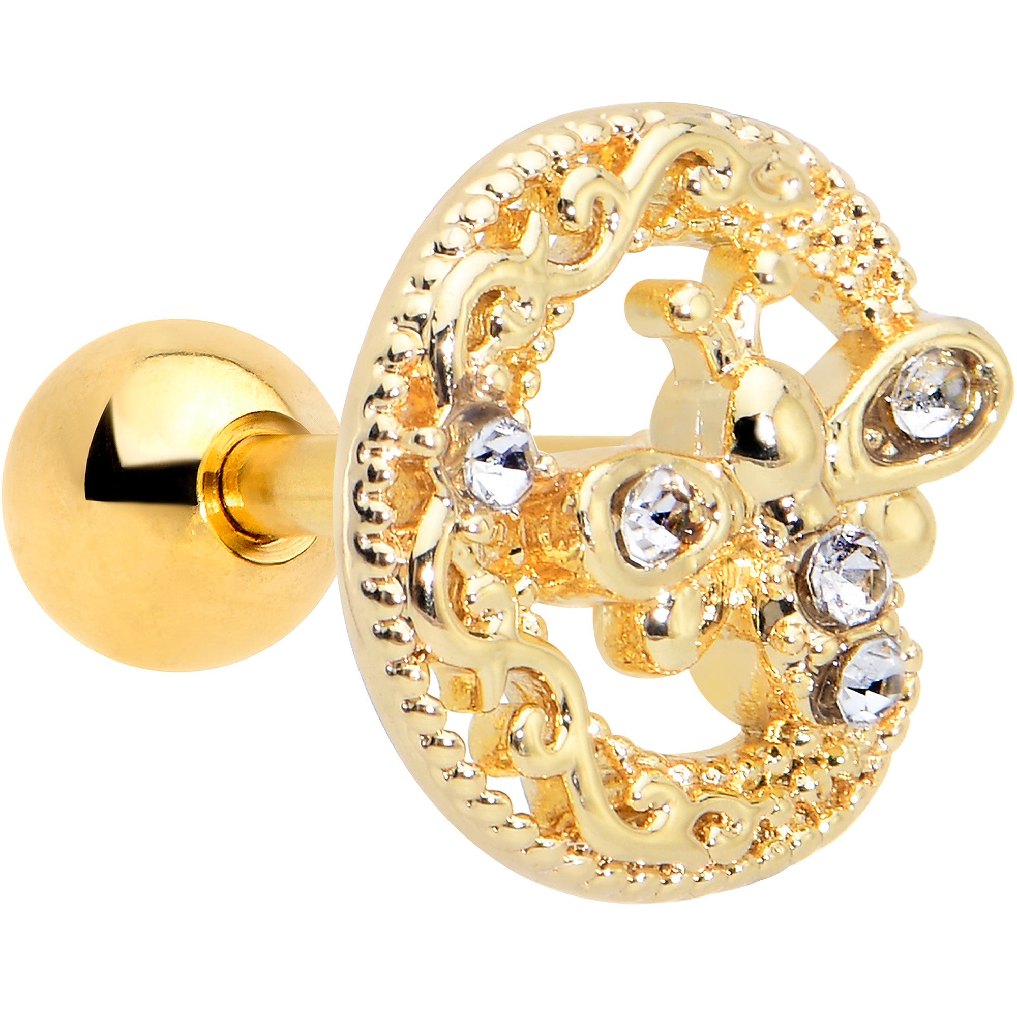 BodyCandy 16G 1/4 Clear Gem Gold Tone Lunar Dragonfly Cartilage Earring — main product shot