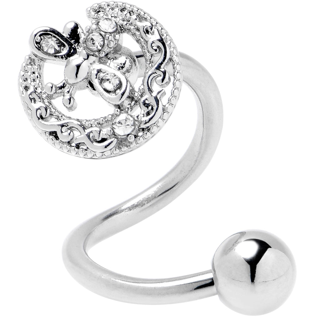 BodyCandy Clear Gem Lunar Dragonfly Spiral Twister Belly Ring — side view