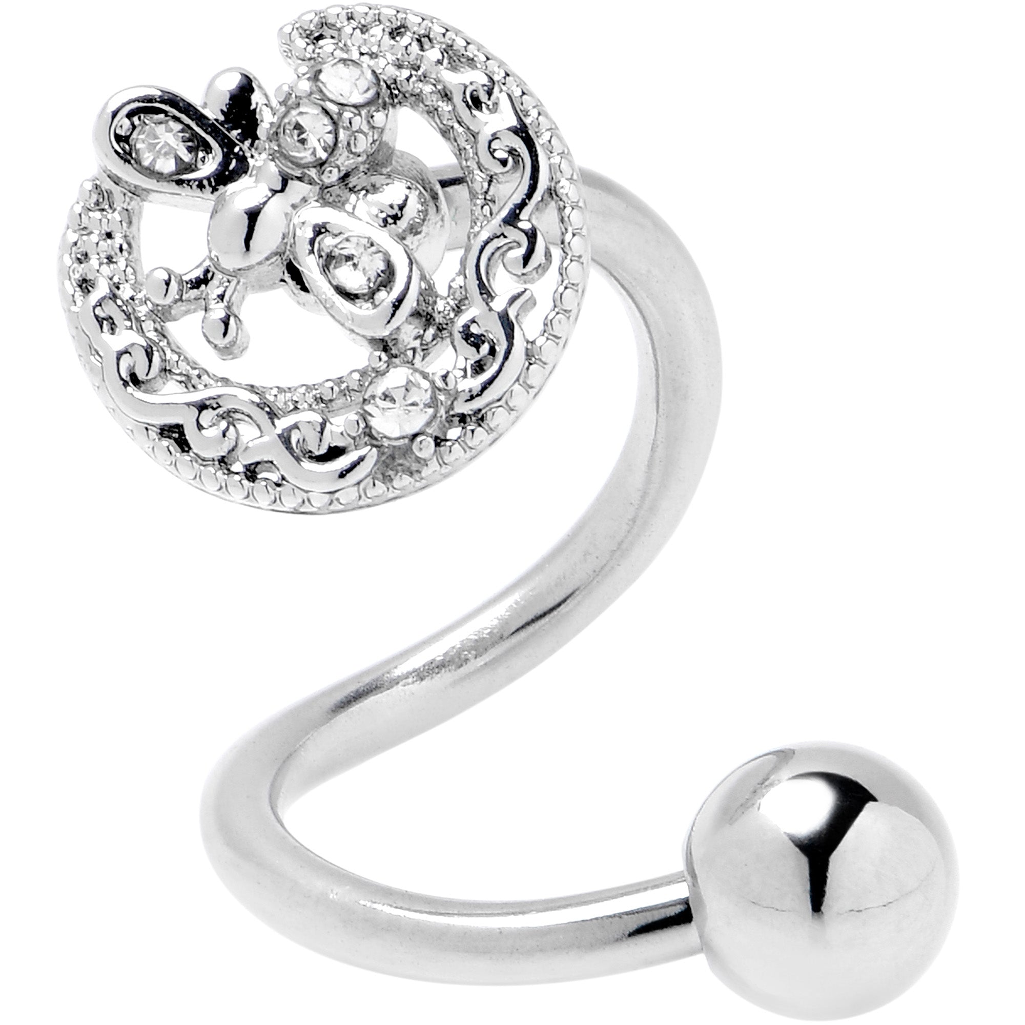 BodyCandy Clear Gem Lunar Dragonfly Spiral Twister Belly Ring — side view