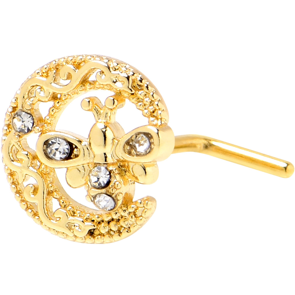 BodyCandy 20G 7mm Clear Gem Gold Tone Lunar Dragonfly L Shape Nose Ring — main product shot