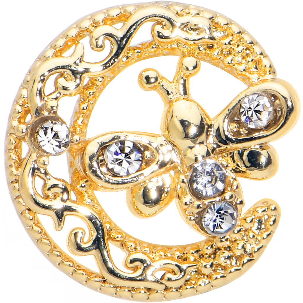 BodyCandy 20G 7mm Clear Gem Gold Tone Lunar Dragonfly L Shape Nose Ring — detail close-up