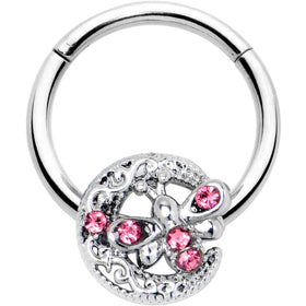 16G 3/8 Pink Gem Lunar Dragonfly Hinged Segment Ring