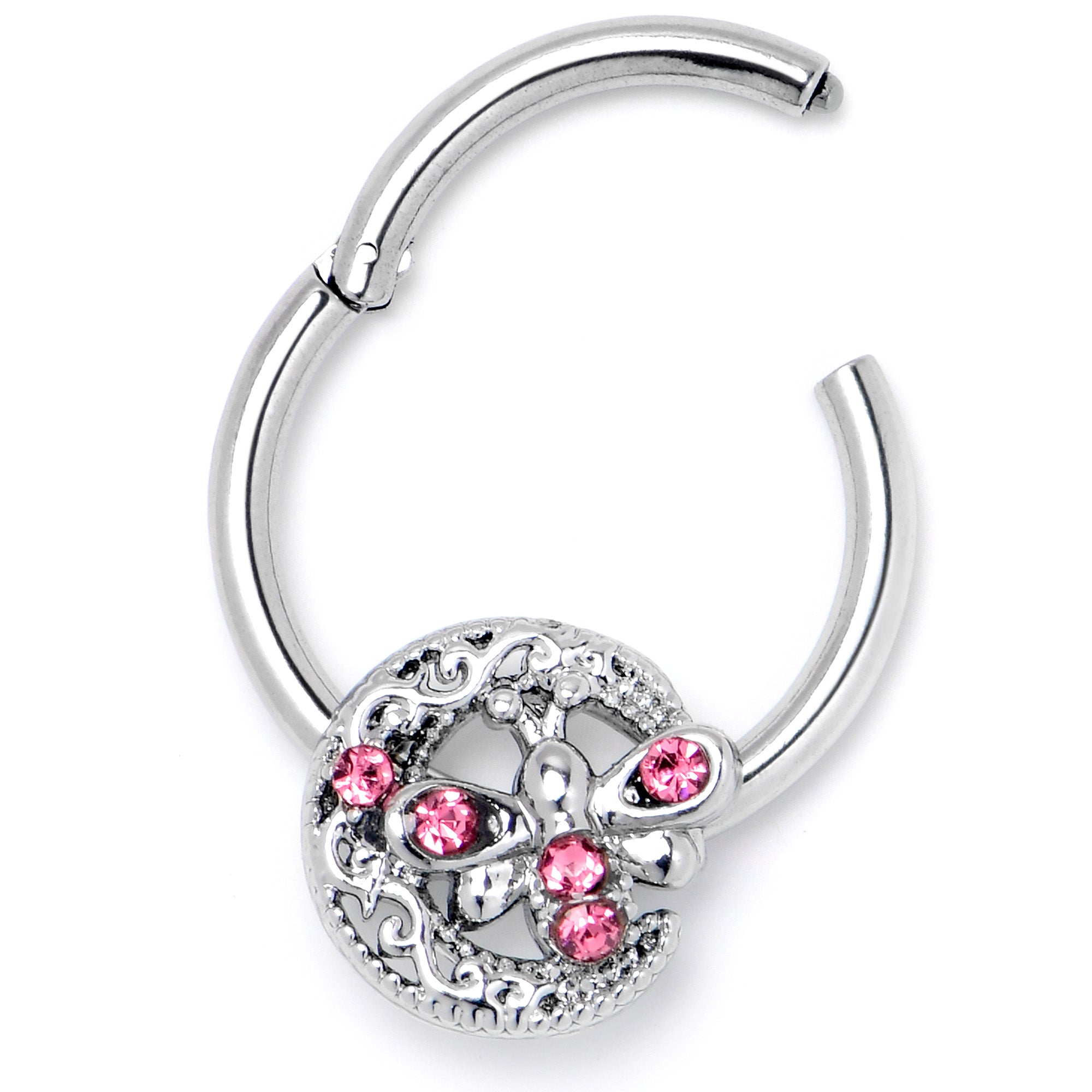 BodyCandy 16G 3/8 Pink Gem Lunar Dragonfly Hinged Segment Ring — back view