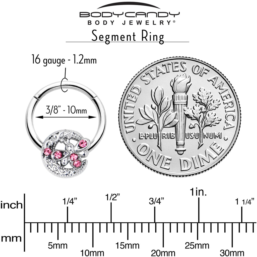BodyCandy 16G 3/8 Pink Gem Lunar Dragonfly Hinged Segment Ring — in-use photo