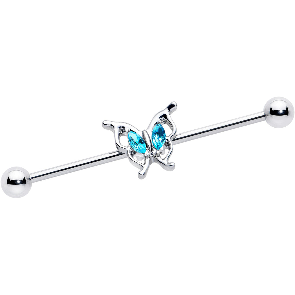 BodyCandy 14G Blue Gem Fancy Fab Butterfly Industrial Barbell 38mm — main product shot
