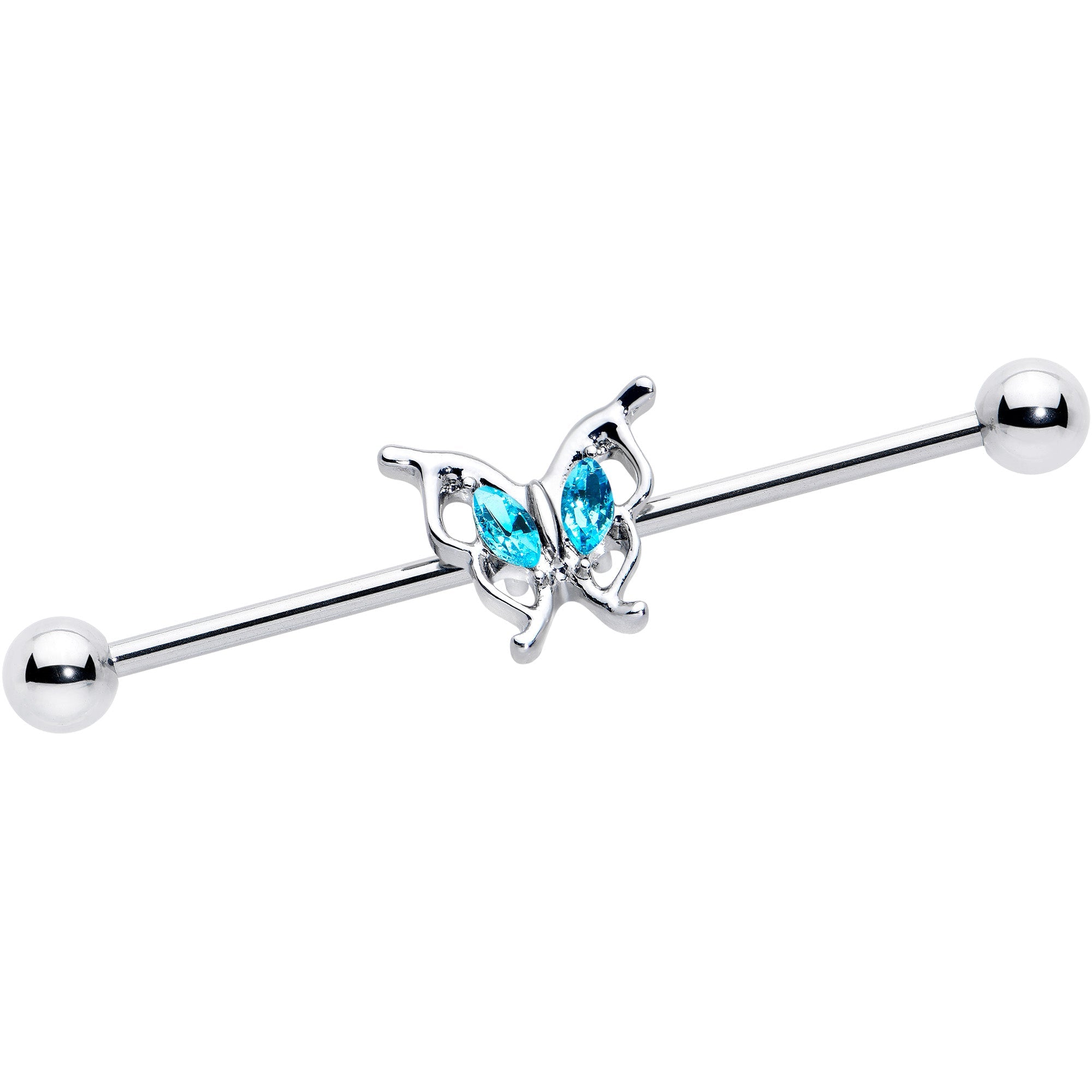 BodyCandy 14G Blue Gem Fancy Fab Butterfly Industrial Barbell 38mm — main product shot