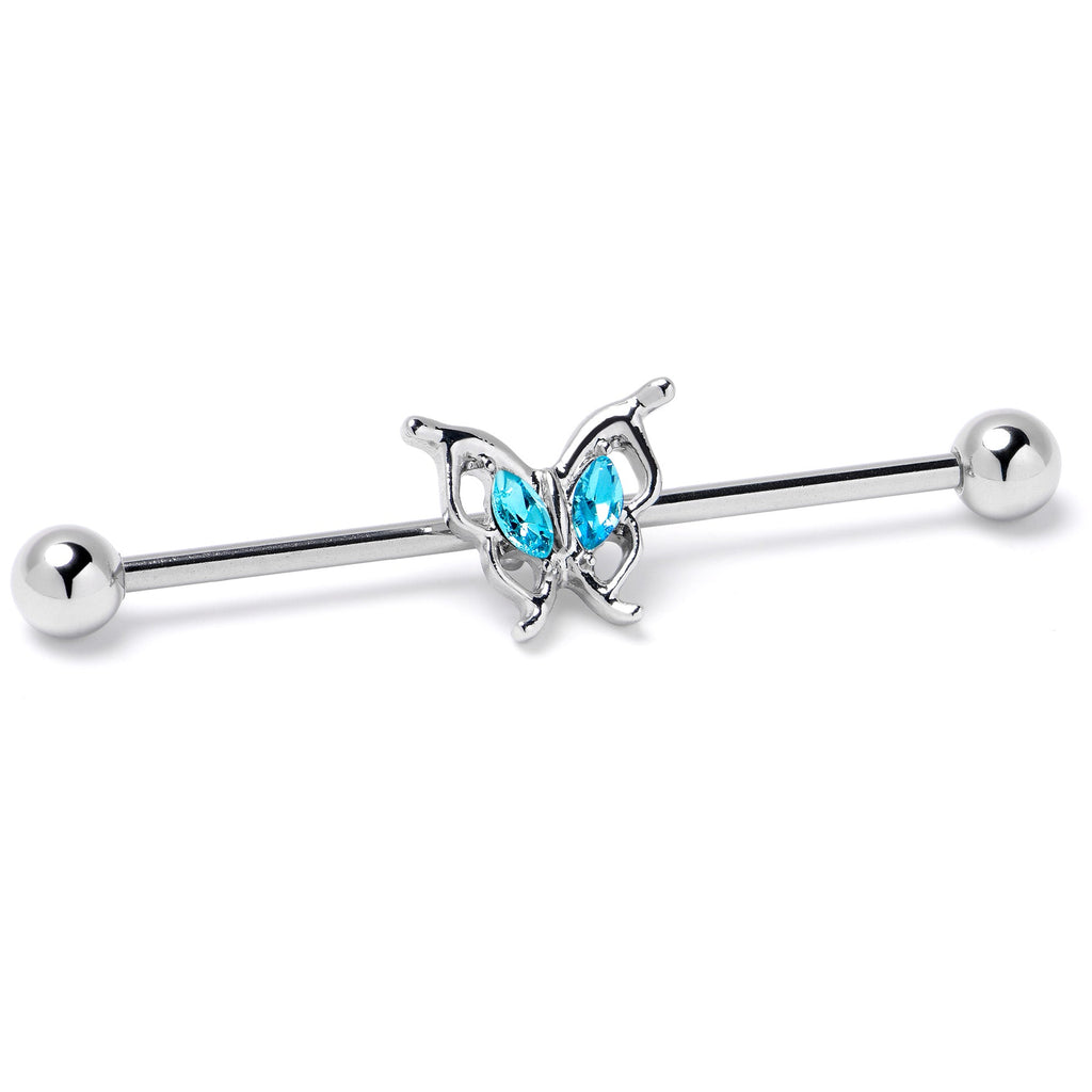 BodyCandy 14G Blue Gem Fancy Fab Butterfly Industrial Barbell 38mm — side view