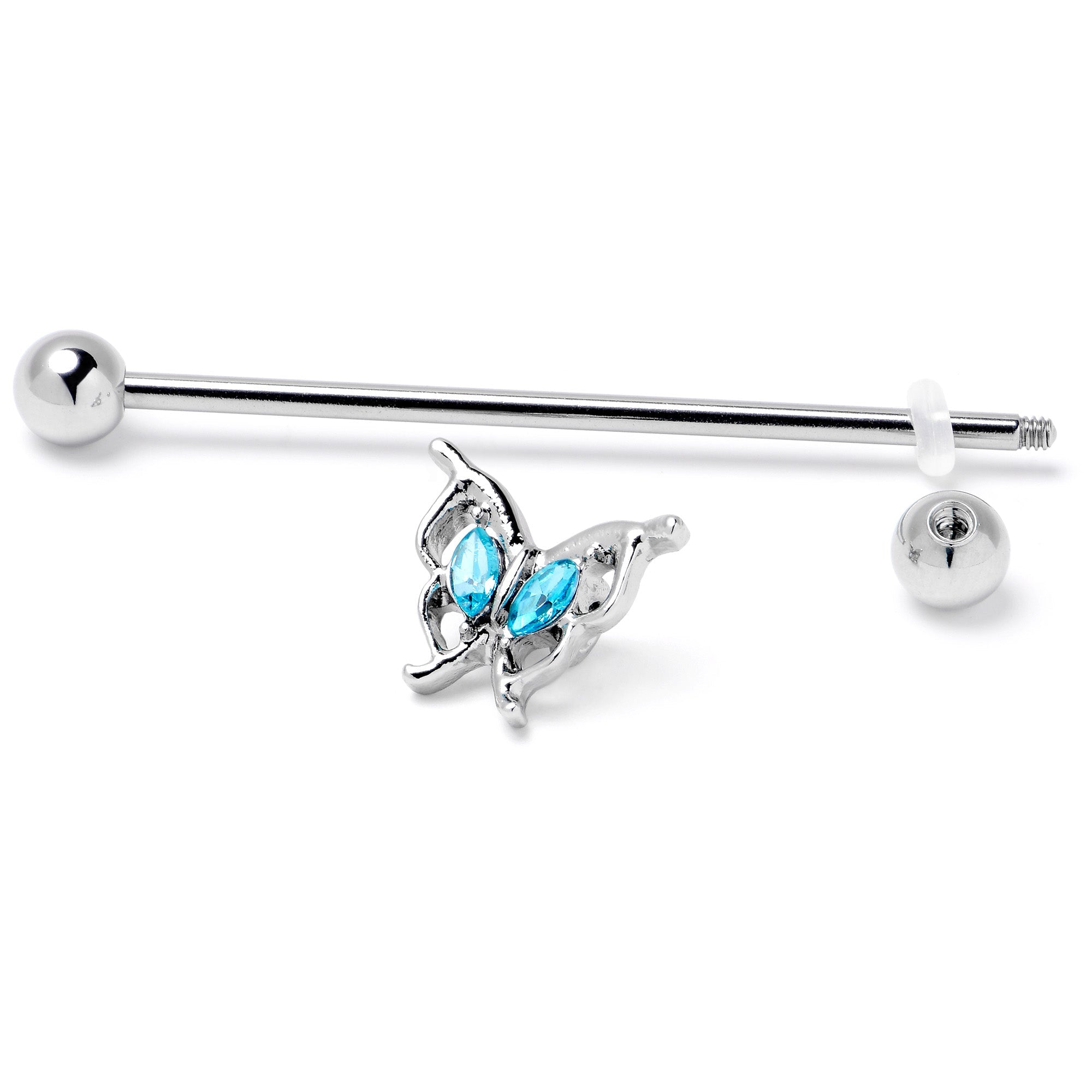 BodyCandy 14G Blue Gem Fancy Fab Butterfly Industrial Barbell 38mm — back view