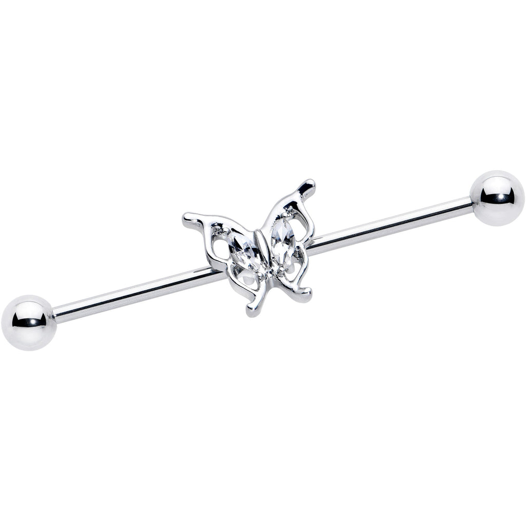 BodyCandy 14G Clear Gem Fancy Fab Butterfly Industrial Barbell 38mm — main product shot