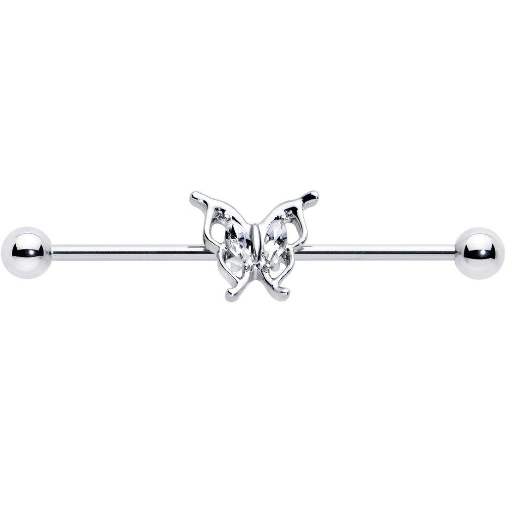 BodyCandy 14G Clear Gem Fancy Fab Butterfly Industrial Barbell 38mm — detail close-up