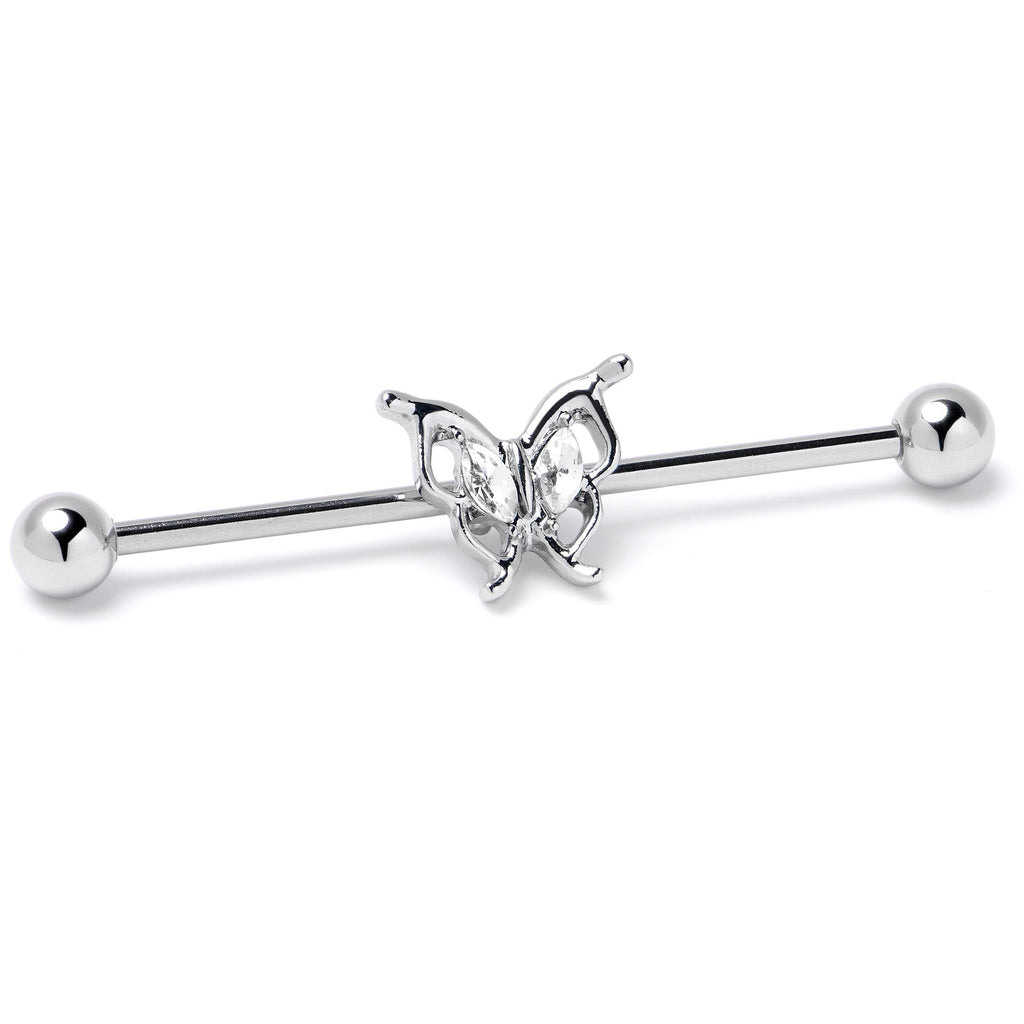 BodyCandy 14G Clear Gem Fancy Fab Butterfly Industrial Barbell 38mm — side view