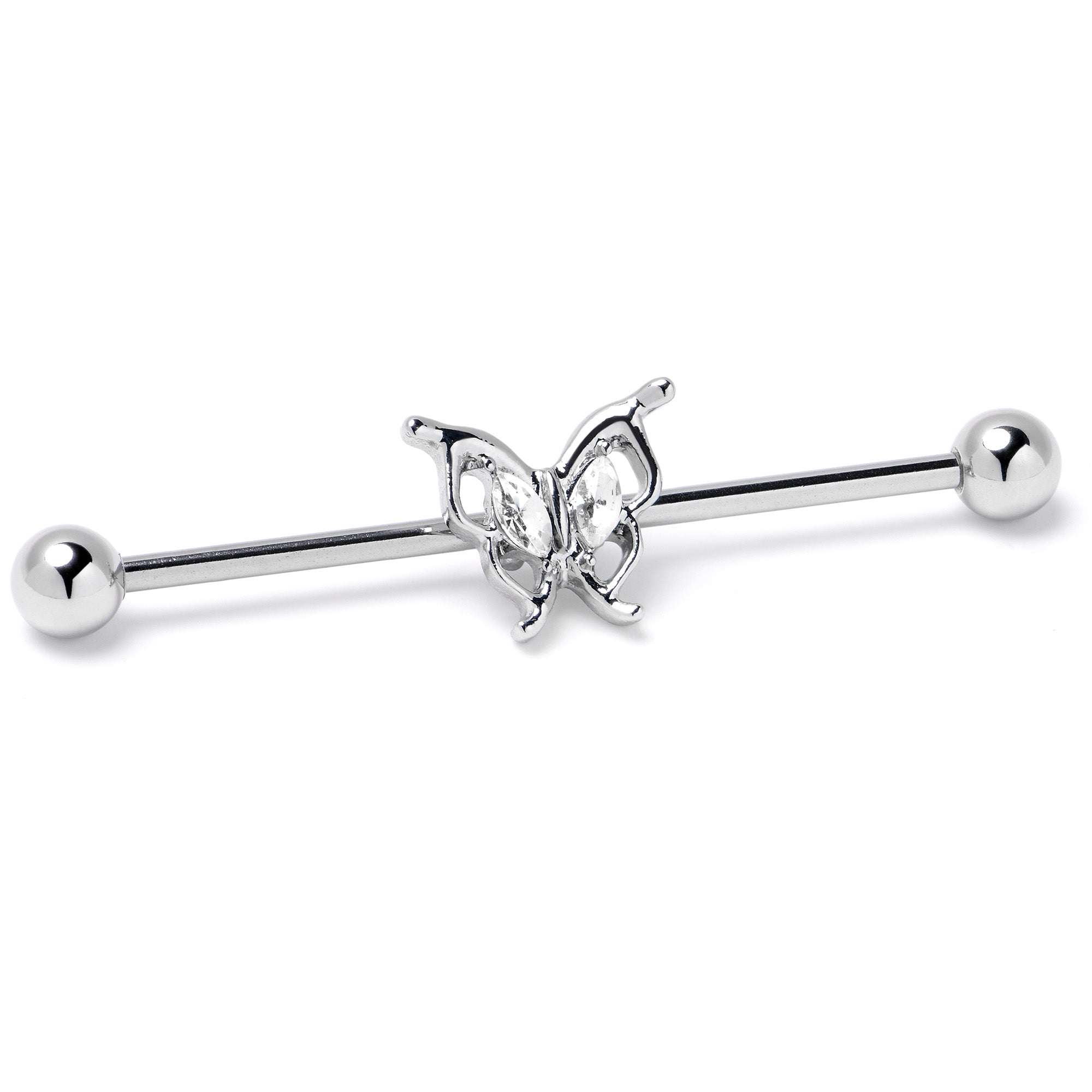 BodyCandy 14G Clear Gem Fancy Fab Butterfly Industrial Barbell 38mm — side view