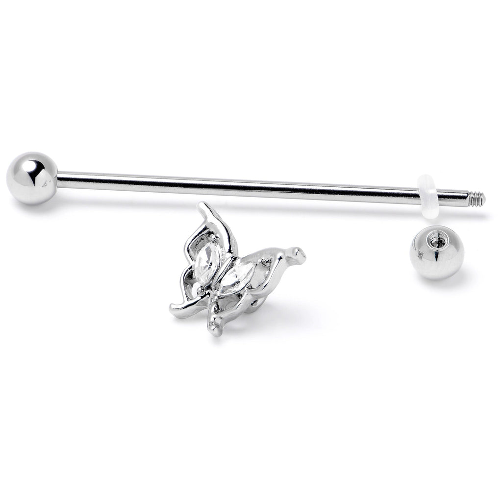 BodyCandy 14G Clear Gem Fancy Fab Butterfly Industrial Barbell 38mm — back view