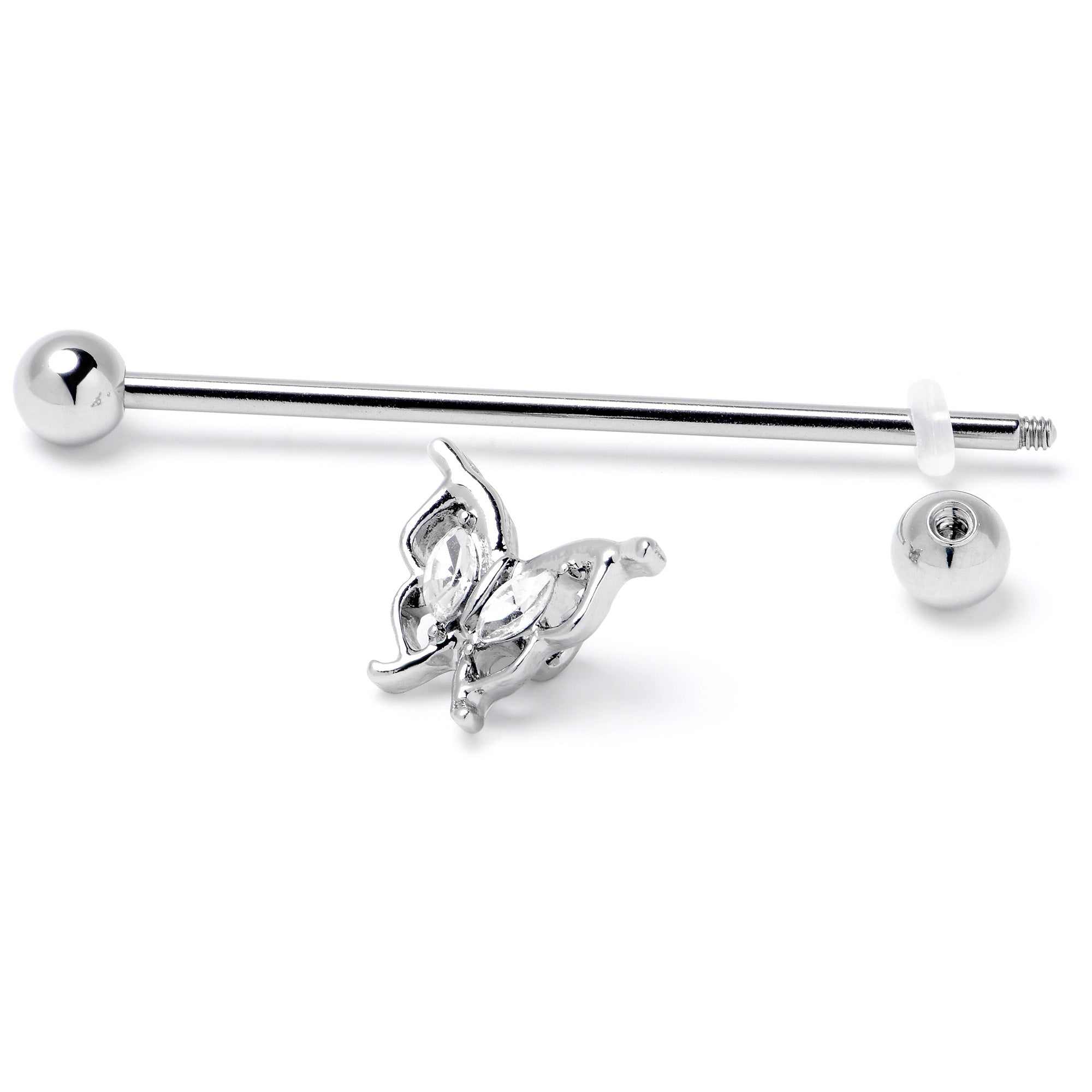 BodyCandy 14G Clear Gem Fancy Fab Butterfly Industrial Barbell 38mm — back view