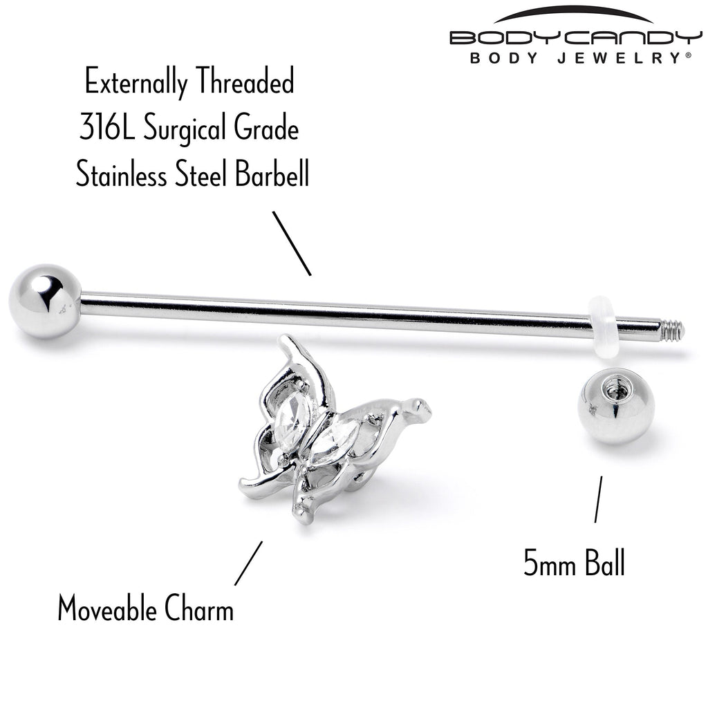 BodyCandy 14G Clear Gem Fancy Fab Butterfly Industrial Barbell 38mm — alternative angle