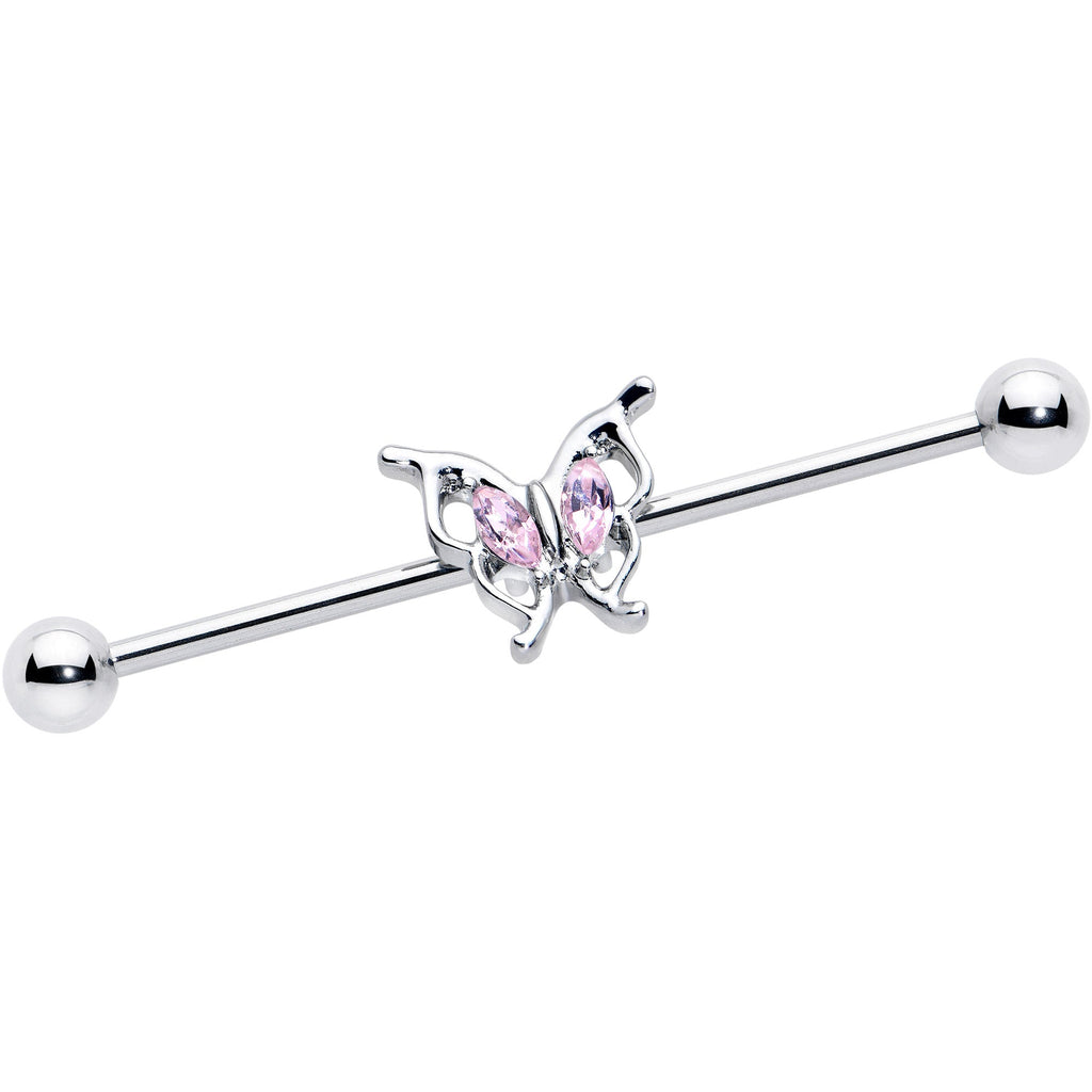 BodyCandy 14G Pink Gem Fancy Fab Butterfly Industrial Barbell 38mm — main product shot