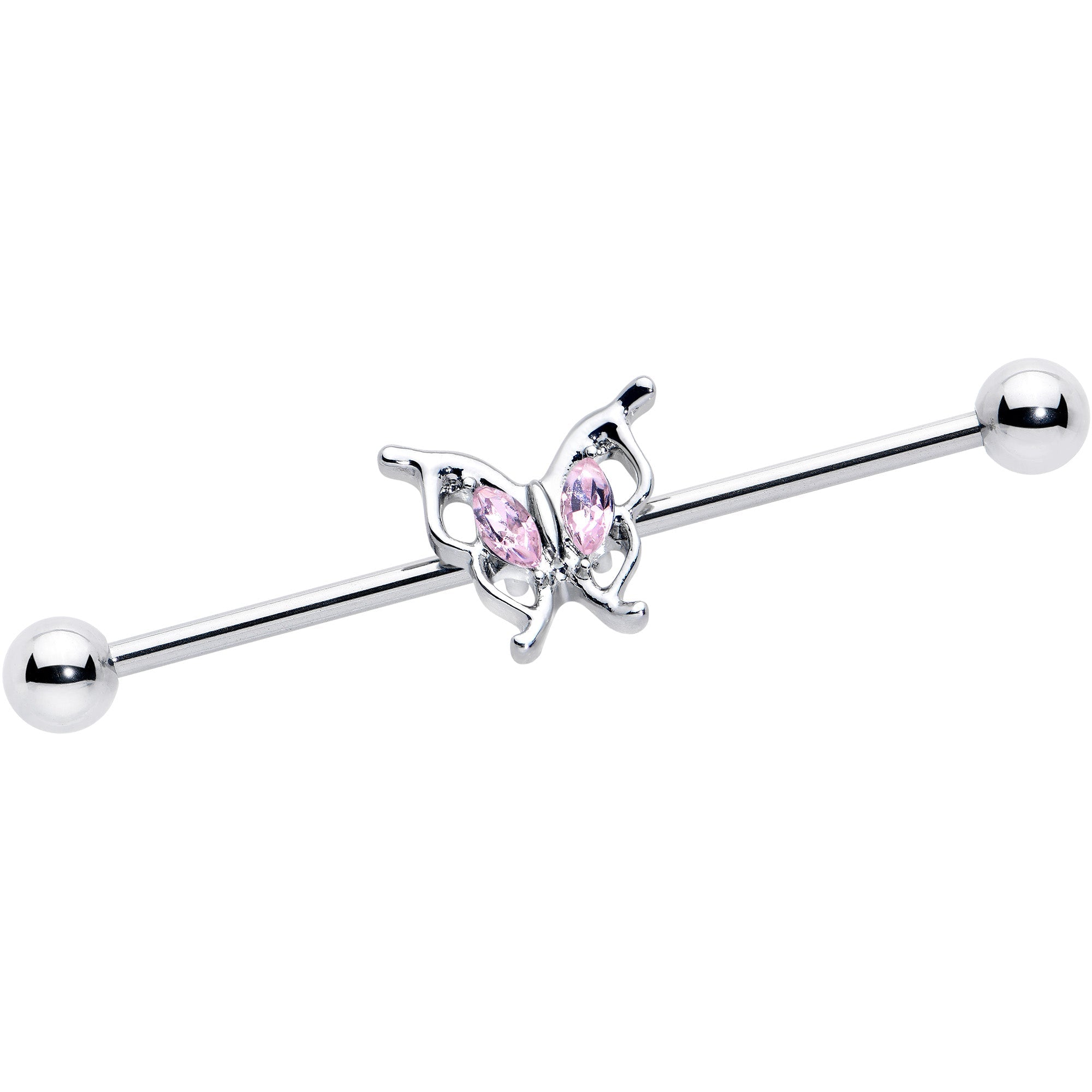 BodyCandy 14G Pink Gem Fancy Fab Butterfly Industrial Barbell 38mm — main product shot