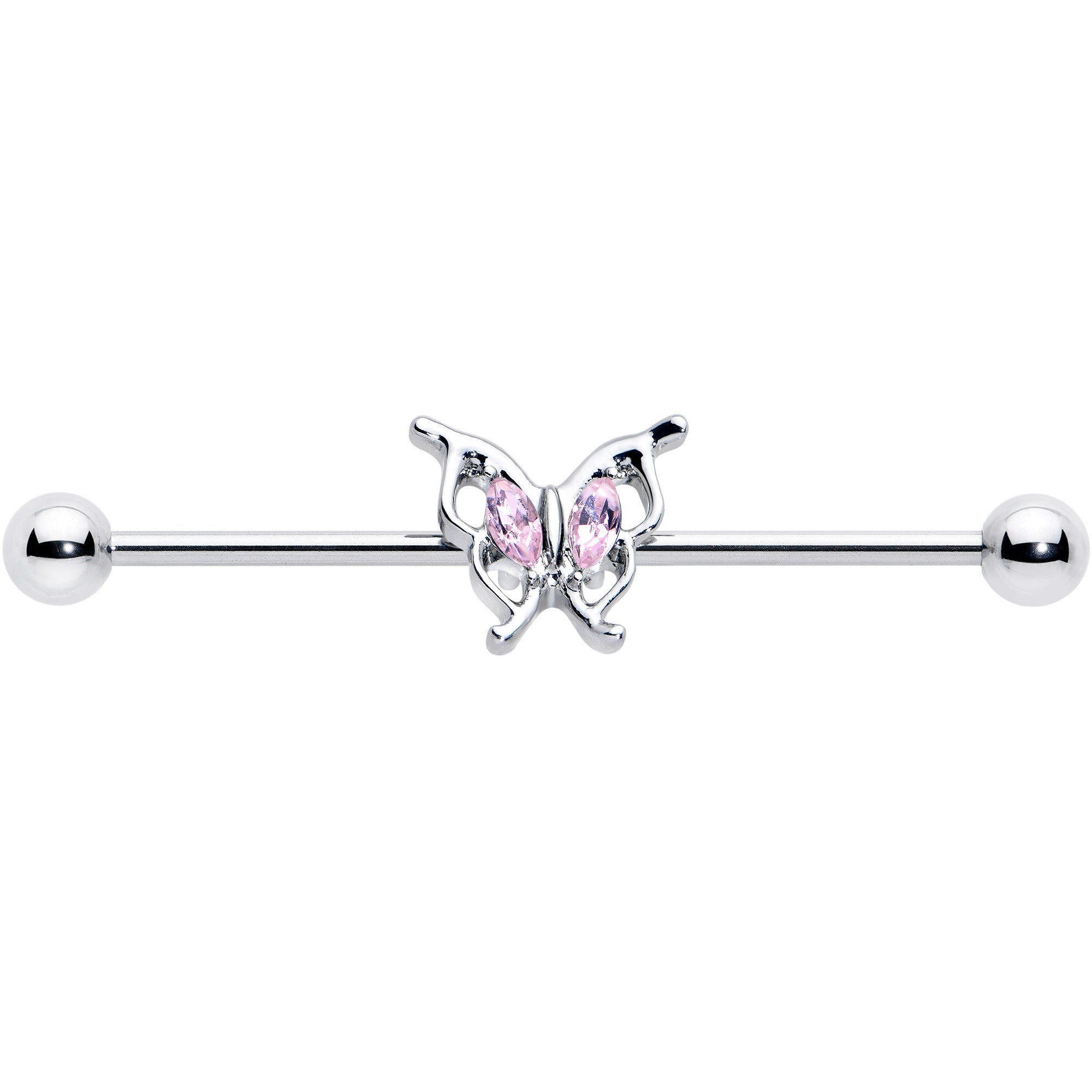 BodyCandy 14G Pink Gem Fancy Fab Butterfly Industrial Barbell 38mm — lifestyle context