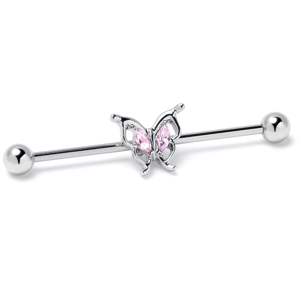 BodyCandy 14G Pink Gem Fancy Fab Butterfly Industrial Barbell 38mm — back view