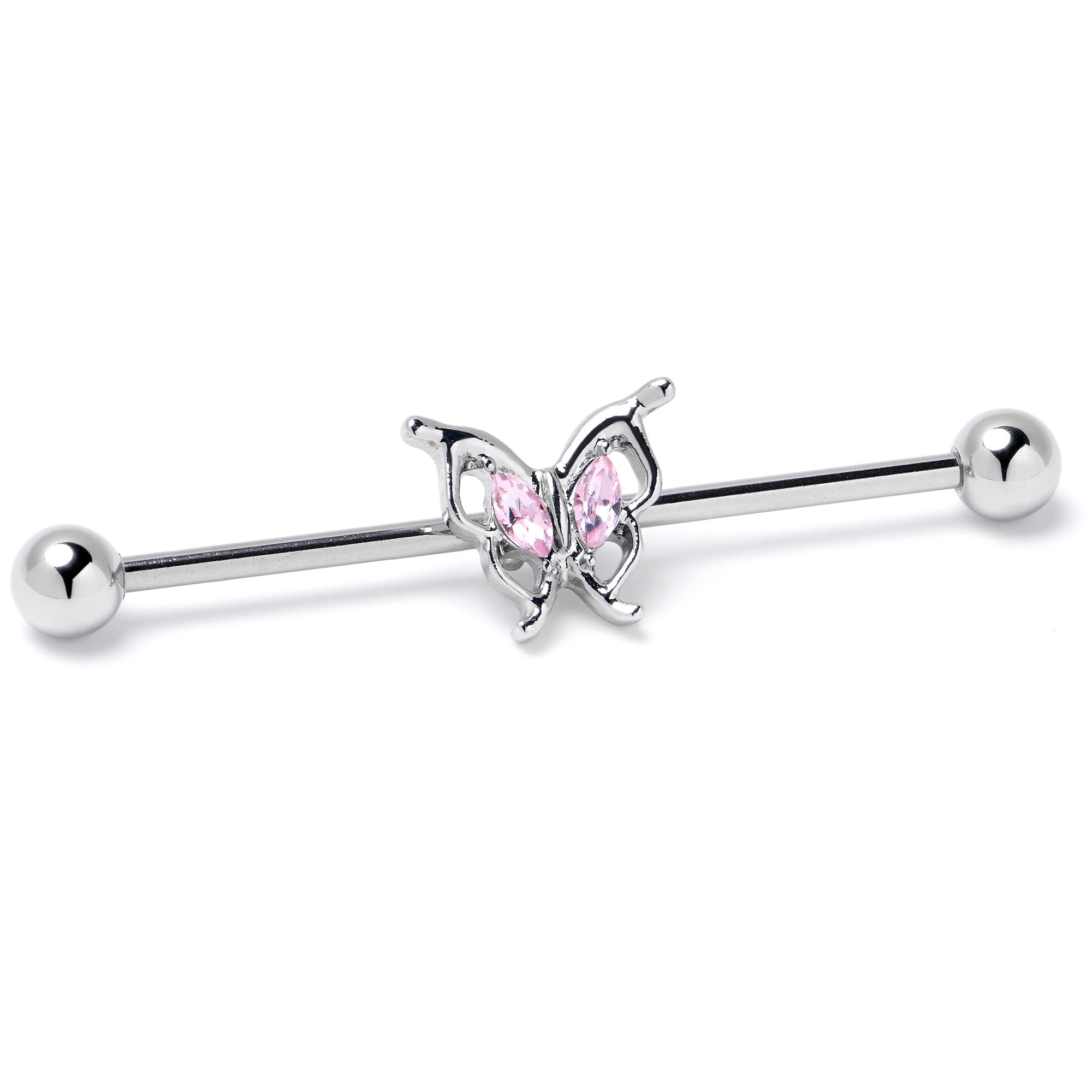BodyCandy 14G Pink Gem Fancy Fab Butterfly Industrial Barbell 38mm — back view