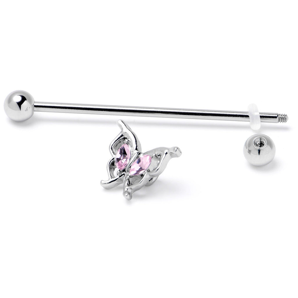 BodyCandy 14G Pink Gem Fancy Fab Butterfly Industrial Barbell 38mm — alternative angle