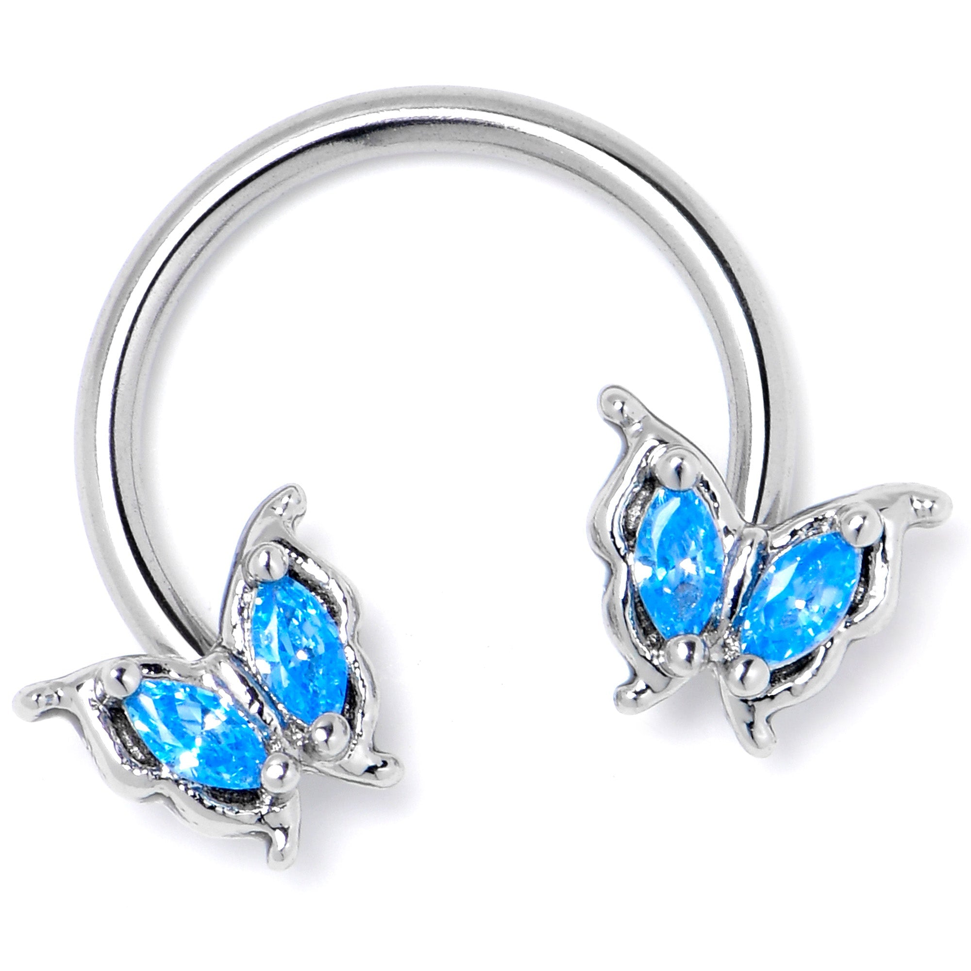 BodyCandy 16G 3/8 Blue Gem Fancy Fab Butterfly Horseshoe Circular Barbell — lifestyle context