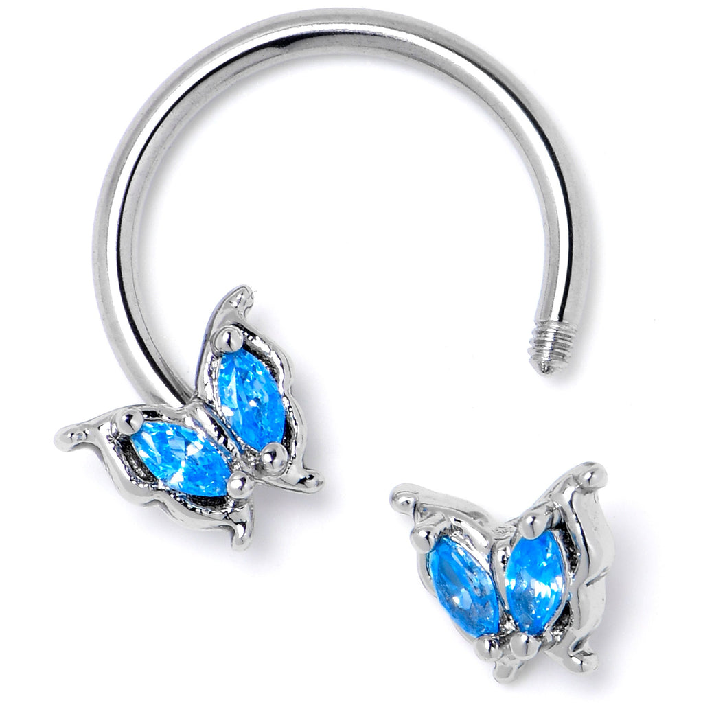 BodyCandy 16G 3/8 Blue Gem Fancy Fab Butterfly Horseshoe Circular Barbell — side view