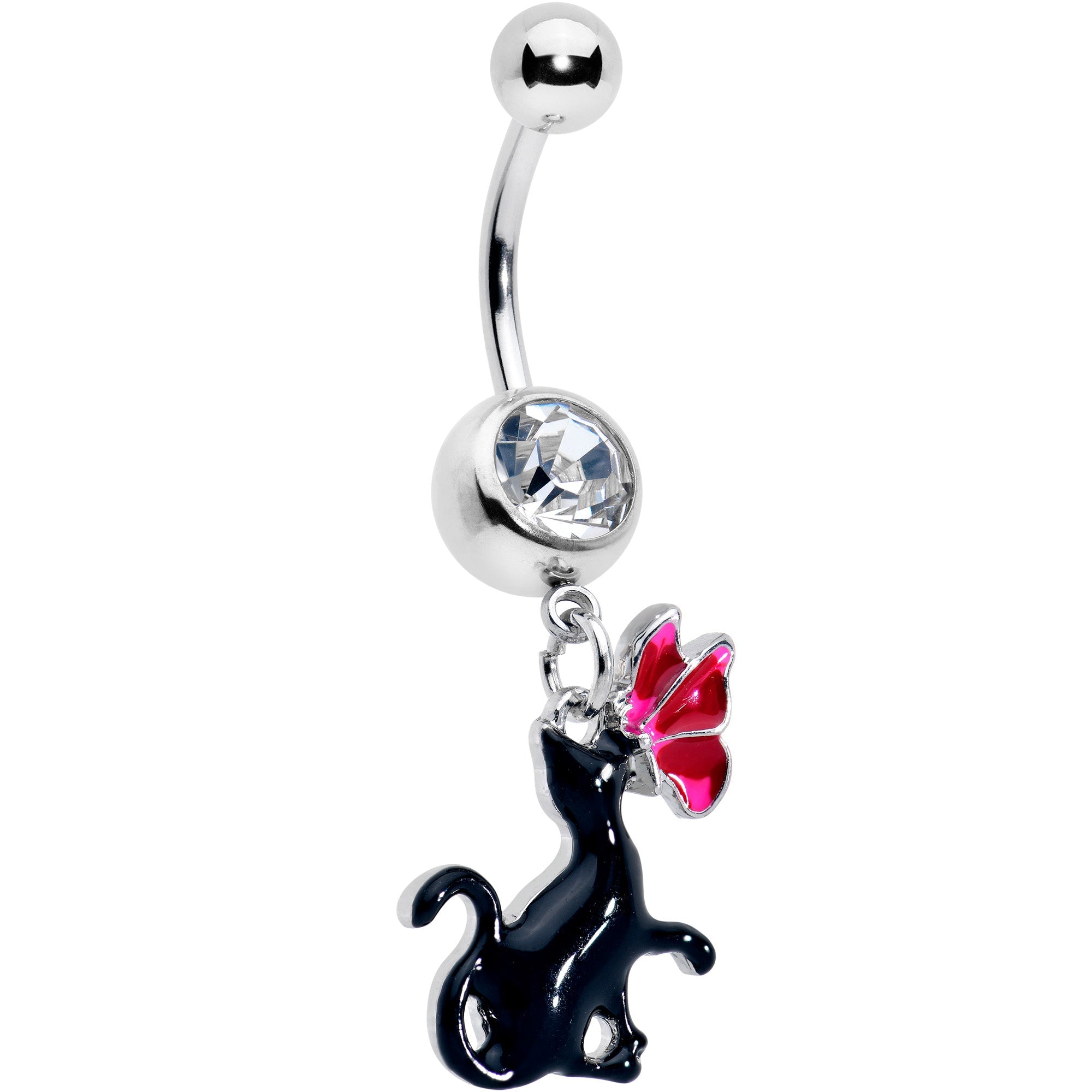 BodyCandy Clear Gem Butterfly Black Cat Dangle Belly Ring — main product shot