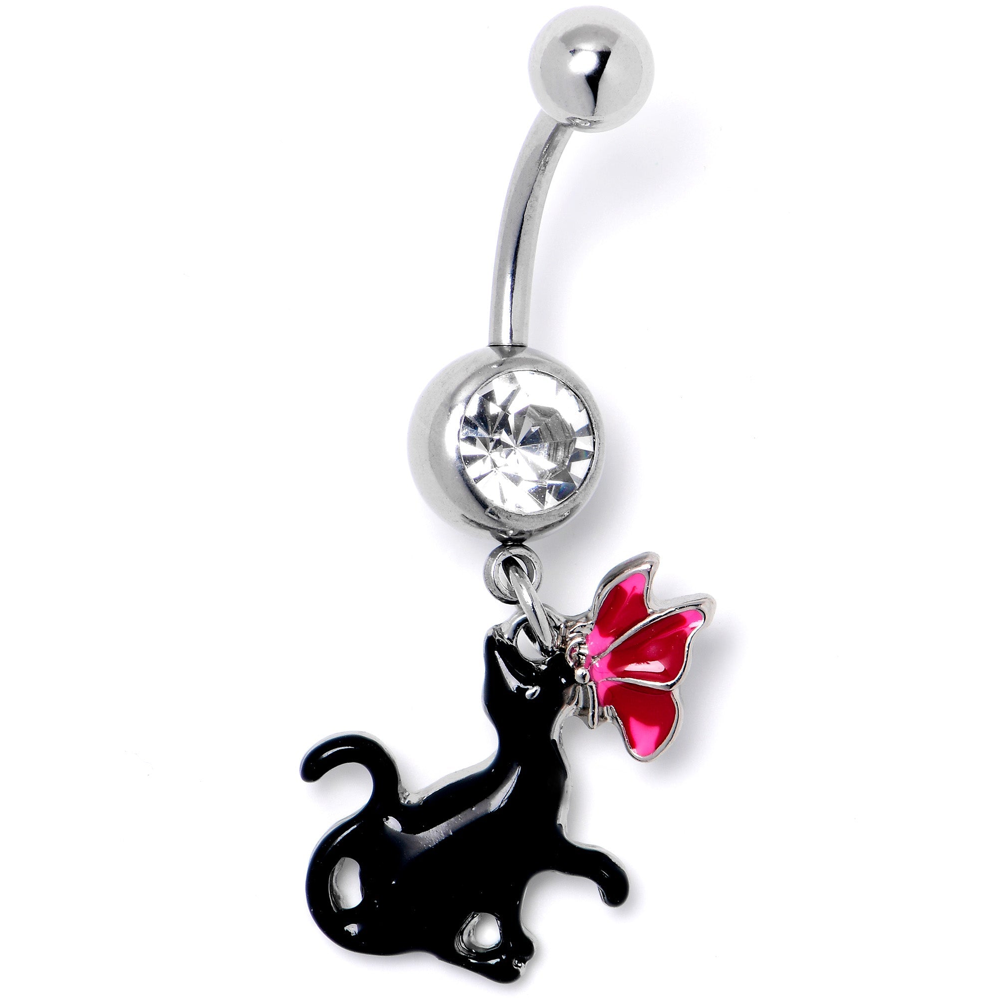 BodyCandy Clear Gem Butterfly Black Cat Dangle Belly Ring — lifestyle context