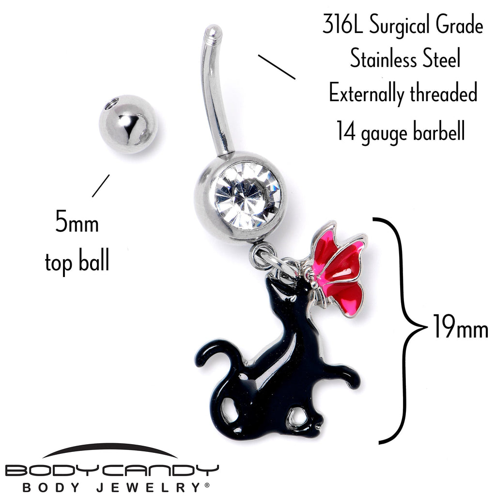 BodyCandy Clear Gem Butterfly Black Cat Dangle Belly Ring — side view