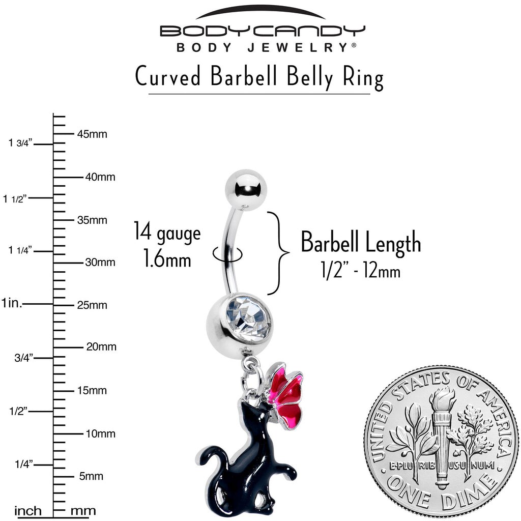 BodyCandy Clear Gem Butterfly Black Cat Dangle Belly Ring — back view